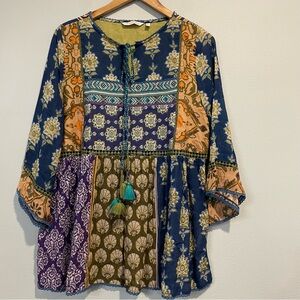 Soft Surroundings Blue and Green Tunic Top Boho Floral M